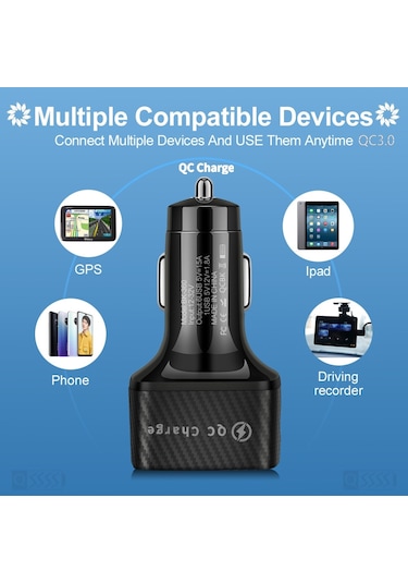 Sones Bk-360 6'sı 1 Arada Qc3.0+3.1a Usb Işıklı Araç Şarj Cihazı Siyah Diğer
