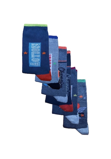 12 Li Erkek Çocuk Baskılı Uzun Soket Çorap Renkli Çocuk Çorap