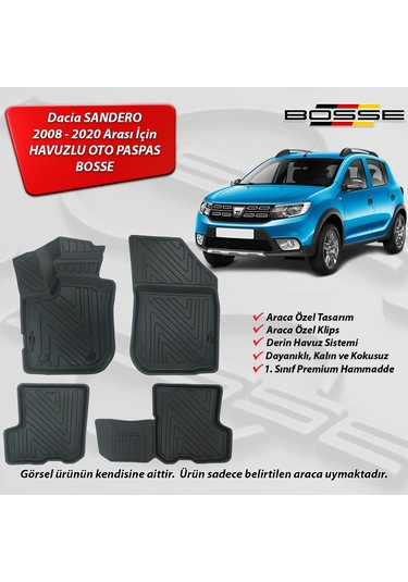 Dacia Sandero Paspas Araca Özel 2008 2020 BOSSE 3D Havuzlu Oto Paspas