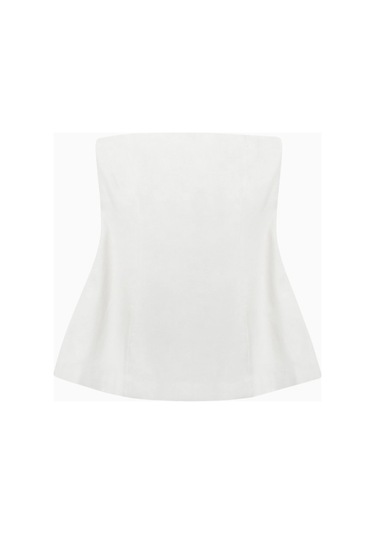 Because Of Alice Strapless Linen A - Line Bodice Kadın Üst Beyaz