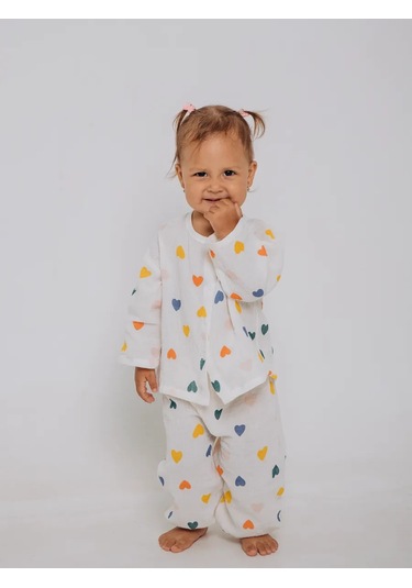 Ruandı Çocuklar İçin Kalp Desenli Müslin Pijama 262914557 Beyaz
