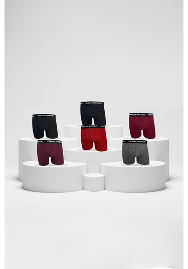 Franco Renzo Erkek 6'lı Lüx Kutulu Pamuklu Ve Likralı Boxer Siyah - Bordo - Kırmızı -gri