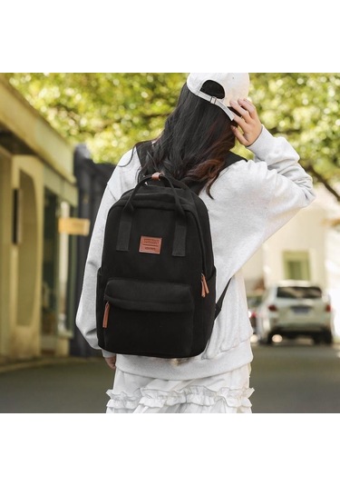 Siyah Kadife Kadın Sırt Çantası Okul Çantası Kız Öğrenci Seyahat Sırt Çantası Siyah
