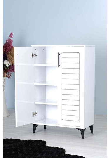 Luna 2 Kapaklı 4 Bölmeli Modern Ayakkabılık - Beyaz 70x108x35 C