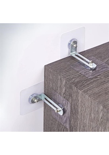 Ams Net Deprem İçin Ultra Dayanıklı Çivisiz Duvarı Delmeden Ayarlanabilir Eşya Sabitleyici Aparat Gri