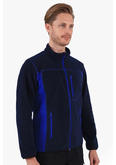 Çift Renkli Polar Ceket Lacivert - Saks Mavi