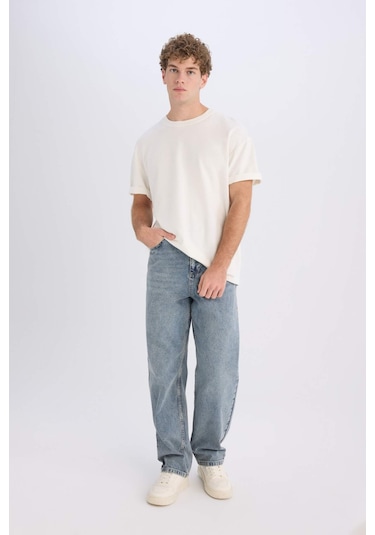 DeFacto %100 Pamuk Baggy Fit Geniş Kalıp Normal Bel Geniş Paça Jean Yıkamalı Pantolon B3926AX25SPNM39