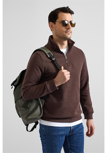 Süvari Koyu Kahve Regular Düz Yarım Balıkçı Yaka Sweatshirt Ssw2013700001-kh9 Koyu Kahverengi