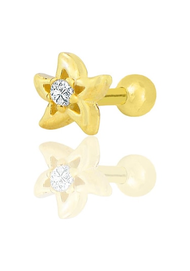 Gümüş Altın Yaldızlı Zirkon Taşlı Yıldız Modeli Tragus Helix Piercing Küpe Barcode Gümüş - Çok Renkli