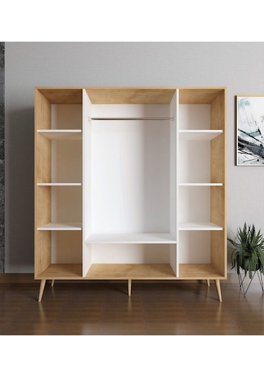 Floradesign Tema Elbise Dolabı 4 Kapaklı Çekmeceli Dolap Gardırop /beyaz Meşe