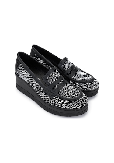 Tamer Tanca Kadın Hakiki Deri Beyaz Taşlı Loafer Ayakkabı 937 23043 Bn Ayk Y25 Beyaz Taslı Beyaz