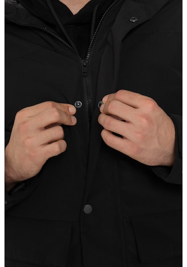 Suya Dayanıklı Kapüşonlu Parka- Champ Siyah