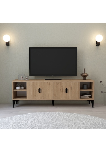 3507 Deren Tv Ünitesi 150 Cm Raflı Kapaklı Sepet Tv Sehpası Sepet