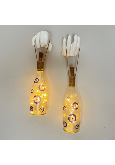 Nazar Boncuklu Şişe Duvar Dekor Apliği 2 Li Set Mavi