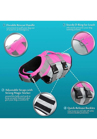 Suntek Köpek Yüzme Can Yeleği Yüzdürme Koruyucu L-pembe