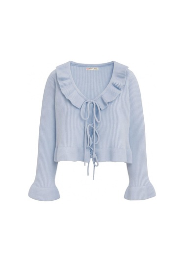 6899 Kadın Önden Bağcıklı Hırka Bebe Mavi Bebe Mavi