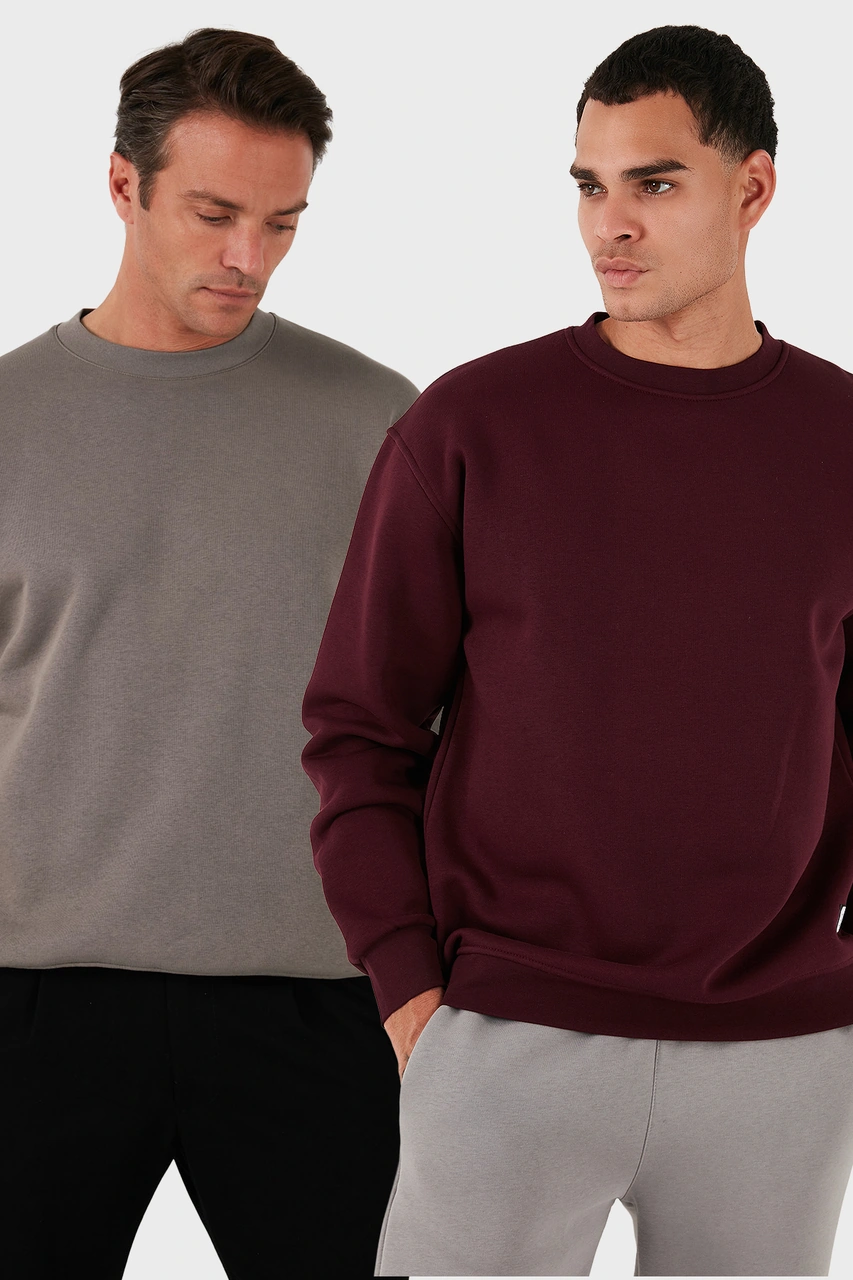 Buratti Regular Fit Bisiklet Yaka Şardonlu 2'Li Paket Erkek Sweat 5905255S2 Vişne-Toprak