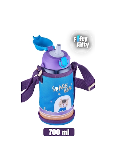 Uzspace 700 Ml Kılıflı 2 Ayrı Kapaklı Pipetli/pipetsiz Tritan Çocuk Su Matarası