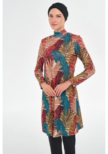 Likralı Tam Kapalı Tesettür Mayo Desenli 3107 Siyah Siyah03 Siyah