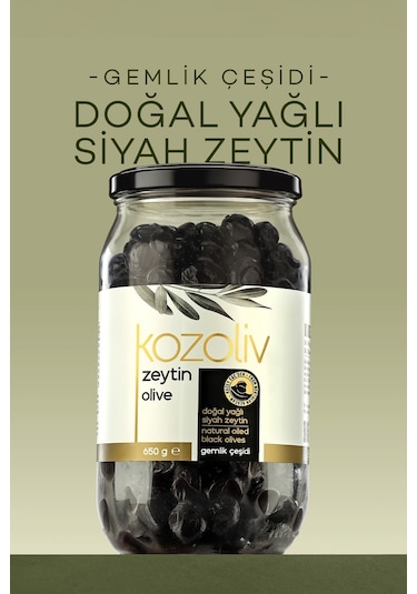 Kozoliv Gemlik Çeşidi Yağlı Siyah Zeytin Cam 650 G