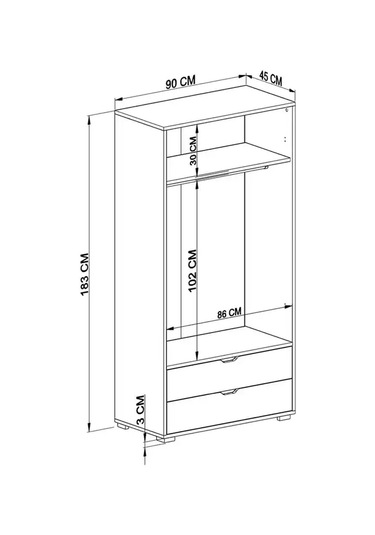90 Cm Açık Ceviz-beyaz 2 Kapılı 2 Çekmeceli Elbise Dolabı - Gardırop Açık Ceviz & Beyaz