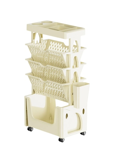 Suntek Mobil Kitaplık Arabası Tekerlekli Çok Amaçlı Bej