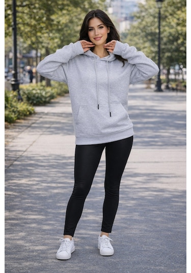 Buyolog Kadın Oversize Premium 3 İplik Şardonlu Sweatshirt Gri