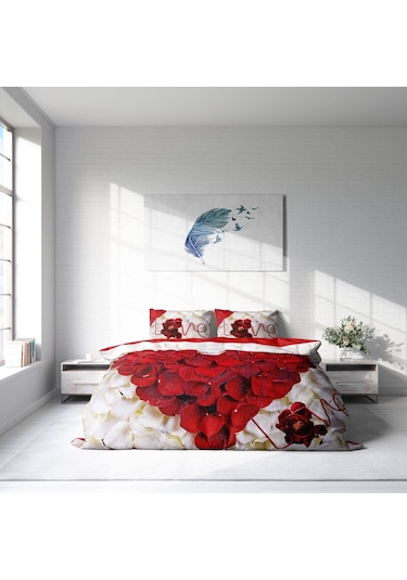 Monohome Heart Rose 3D Pamuk Saten Çift Kişilik Nevresim Takımı Çok Renkli