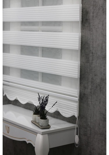 Kidmex Ekru Geniş Plise Etek Dilimli Zebra Stor Güneşlik Perde