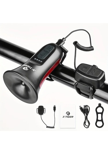 Cordial Kontrol Hattına Sahip Siyah Hoparlör Klasik Stil 5 Ses Modu Bisiklet Kornosu 120db Yüksek Ses Usb Şarj 6 Işık Modu Yan Uyarı Işığı Dağ Ve Yol Bisikleti Elektrik Kornosu Altın