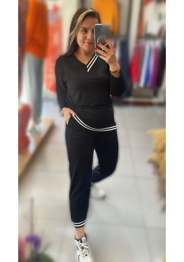 Leyla Sanat Sanata Yeni Bir Bakış Açısı Kadın Yeni Sezon Uzun Kollu Ribana Detay Ikili Takım Siyah