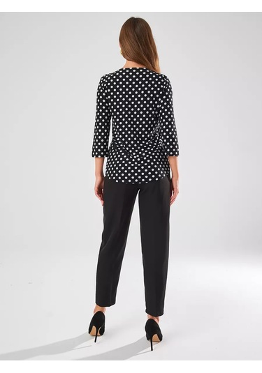 Velurteks 3/4 Kollu Ofis Günlük Bluz 212773912 Siyah Kristal