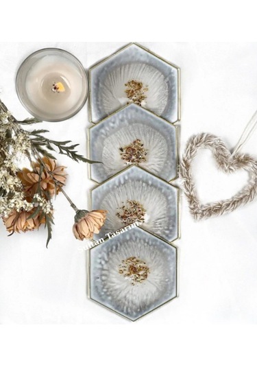 4 Lü Epoksi Bardak Altlığı - 111 Gri