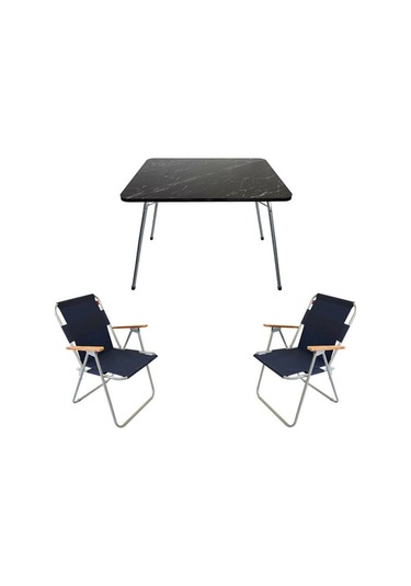 Bofigo 60X80 Granit Katlanır Masa + 2Li Katlanır Sandalye Lacivert