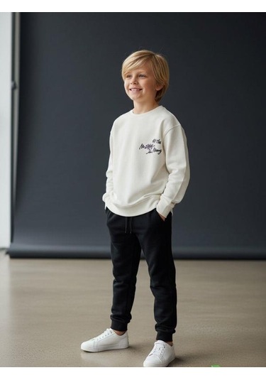 Zekids Erkek Çocuk Yumuşak Dokulu Eşofman Takım-16616 Ekru