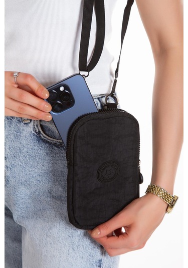 Newish Polo Suya Dayanıklı Krinkıl Kumaş Siyah Kadın Çapraz Omuz Ve Bel Çantası - Kadın Siyah