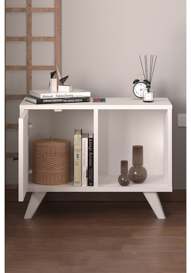 Bofigo Komodin 2 Bölmeli Komodin Kapaklı Komodin Yan Sehpa Mikonos Beyaz
