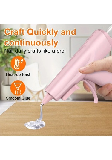 Honeybeeshop Pembe Akulu Sicak Silikon Tabancasi 3 7v Sarj Edilebilir Hizli On Isitma 10 Adet Mini Silikon Cubuk Sanat El Sanatlari Icin