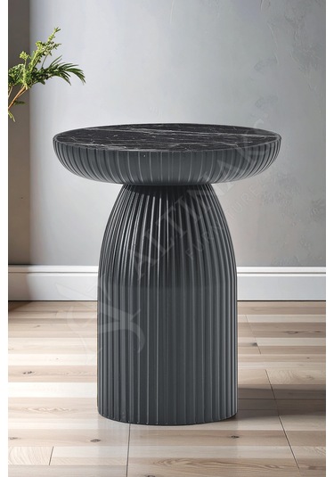 Altınaks Mobilya, Diamond, Bohem Sehpa,tekli Sehpa,yan Sehpa,zigon Sehpa - Siyah & Siyah Mermer Desen Siyah Gövde & Siyah Mermer Desenli Tabla