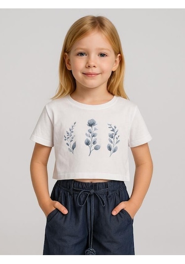 Kız Çocuk T-shirt Pantolonlu Takım-16071 Beyaz