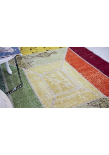 Patchwork El Dokuma Antik Anadolu Halısı Rainbow Çok Renkli