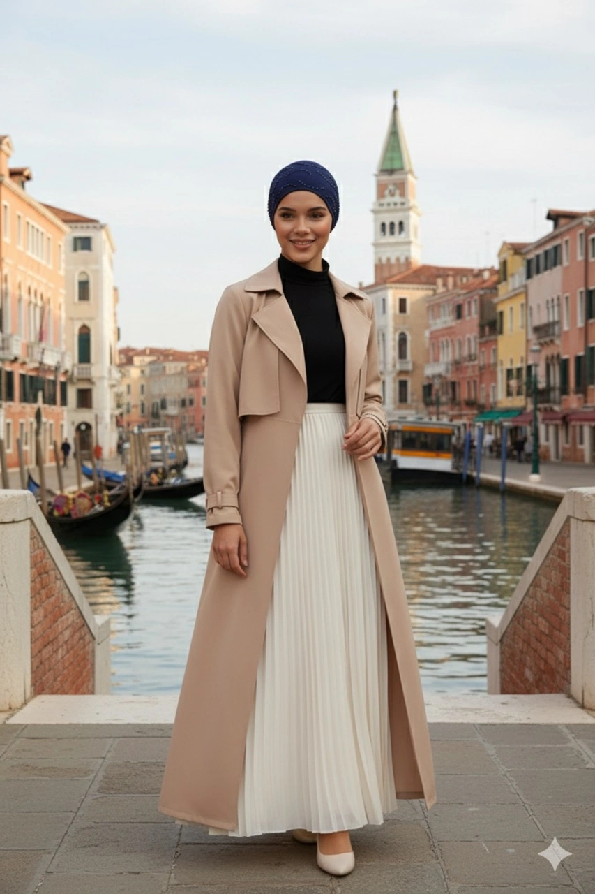 Topuzlu Lacivert Hazır Türban Tesettür Bone Lacivert