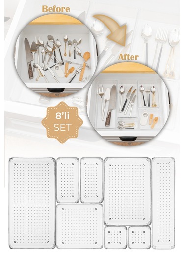 Vienev 8li Şeffaf Çekmece Içi Organizer 1x B.dkdrtgn,b.kare,d.dkdrtgn,o.dkdrtgn 2x K.dkdrtgn,k.kare