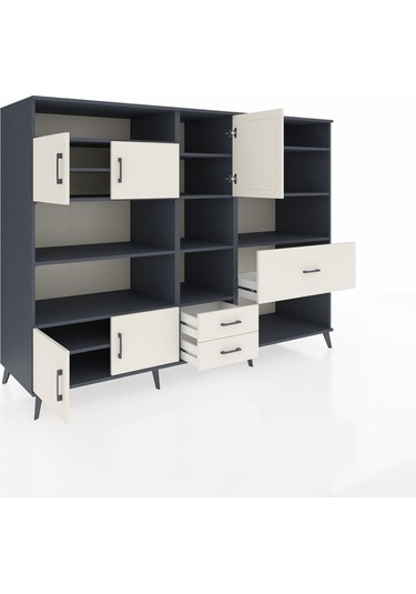 Kronos Dolap 13 Raflı 3 Çekmeceli 5 Kapaklı 220x59x163 Antrasit-a Antrasit-aytaşı