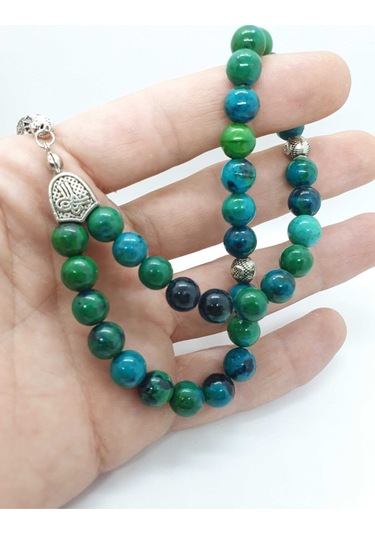 Sertifikalı Krizokol Doğal Taş Tesbih 8 Mm Yeşil Damarlı