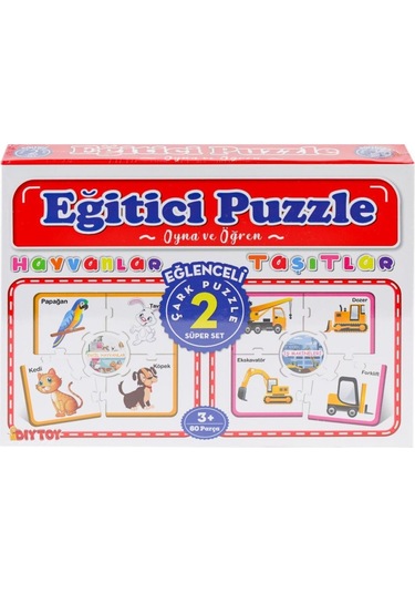 7196 Çark Puzzle Hayvanlar Taşıtlar 60 Parça