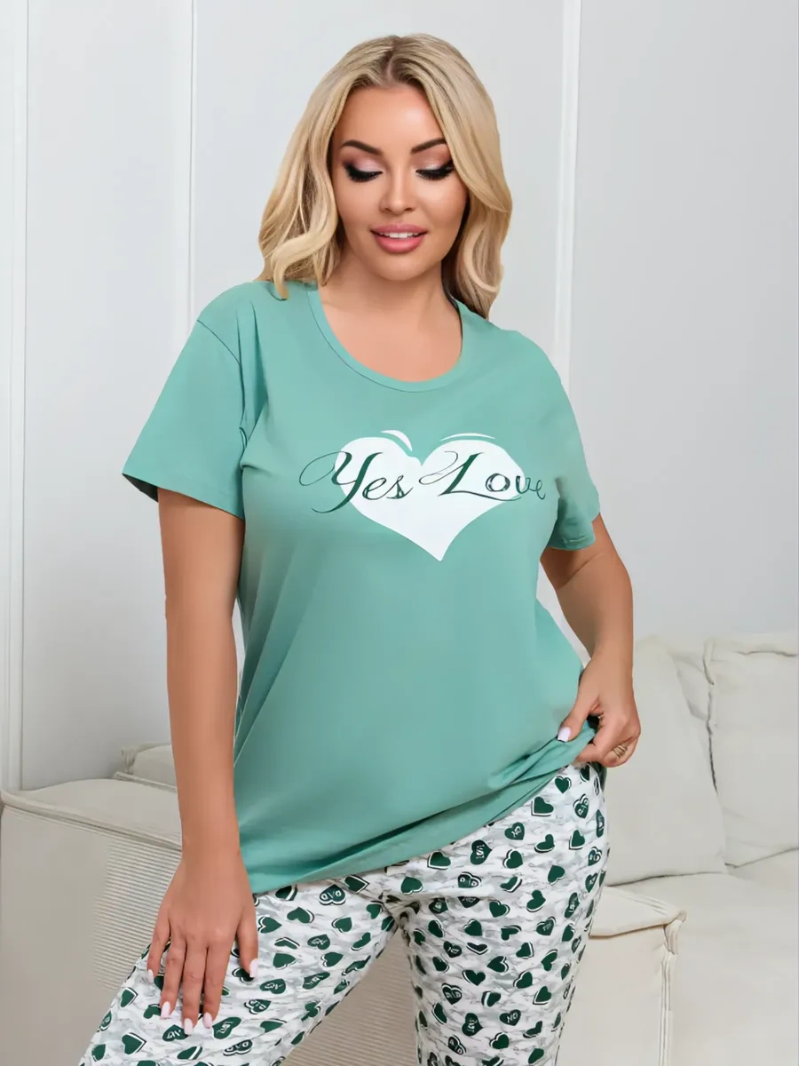 Laik Moll Büyük Beden Pamuklu Pijama Şortlu Ev Giyimi Takımı 275155155 Yeşil