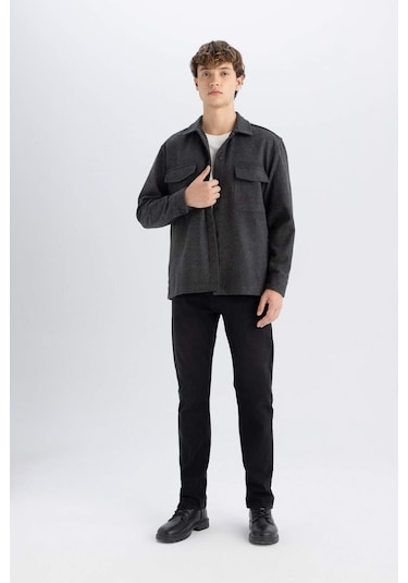 DeFacto Relax Fit Akrilik Karışımlı Basic Düz Uzun Kollu Gömlek Ceket C5961AX24AUAR221