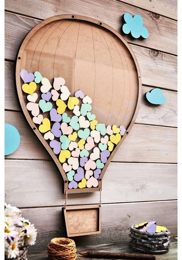 Hdrlazerdizayn Ahşap Balon Model Anı Defteri Pano