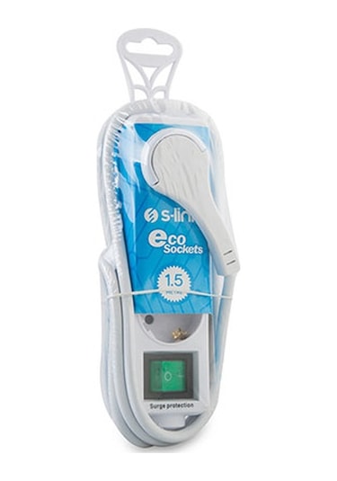 S-Link SPG-F03 306J Flat Soket 3G1.0mm Tam Bakır 3'lü Akım Korumalı Priz 1.5 Metre Beyaz